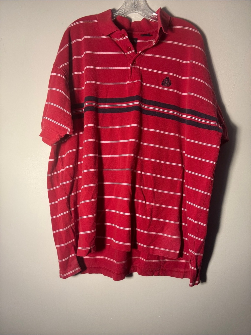 Izod Red Striped Polo with Chest Crest